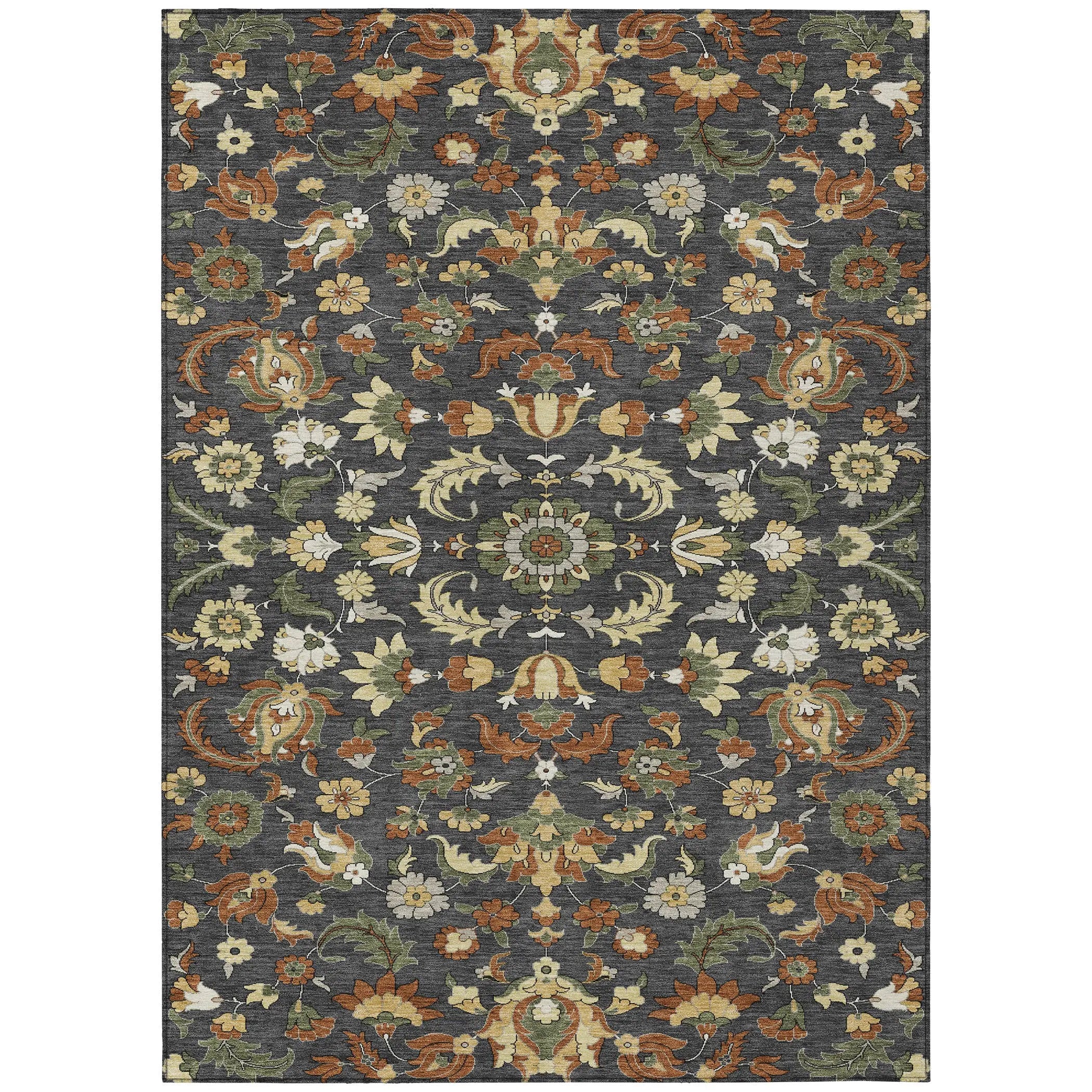 9' X 12' Charcoal And Black Floral Medallion Washable Indoor Outdoor Area Rug Homeroots Outdoor