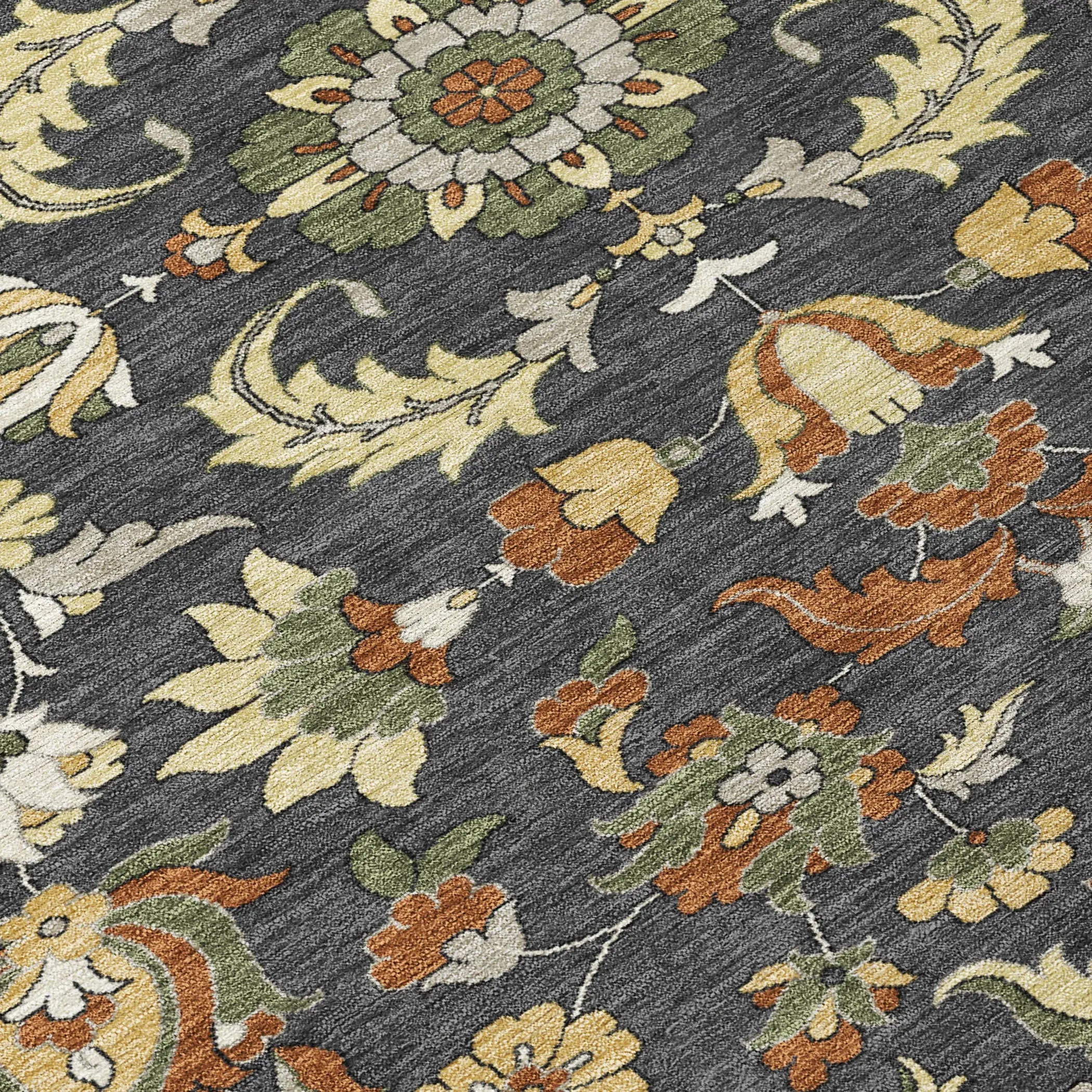 9' X 12' Charcoal And Black Floral Medallion Washable Indoor Outdoor Area Rug Homeroots Outdoor