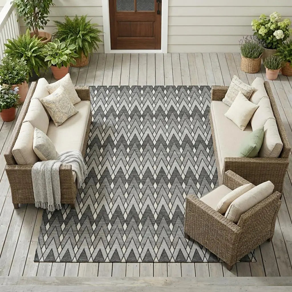 9' X 12' Charcoal And Black Geometric Washable Indoor Outdoor Area Rug Homeroots Outdoor