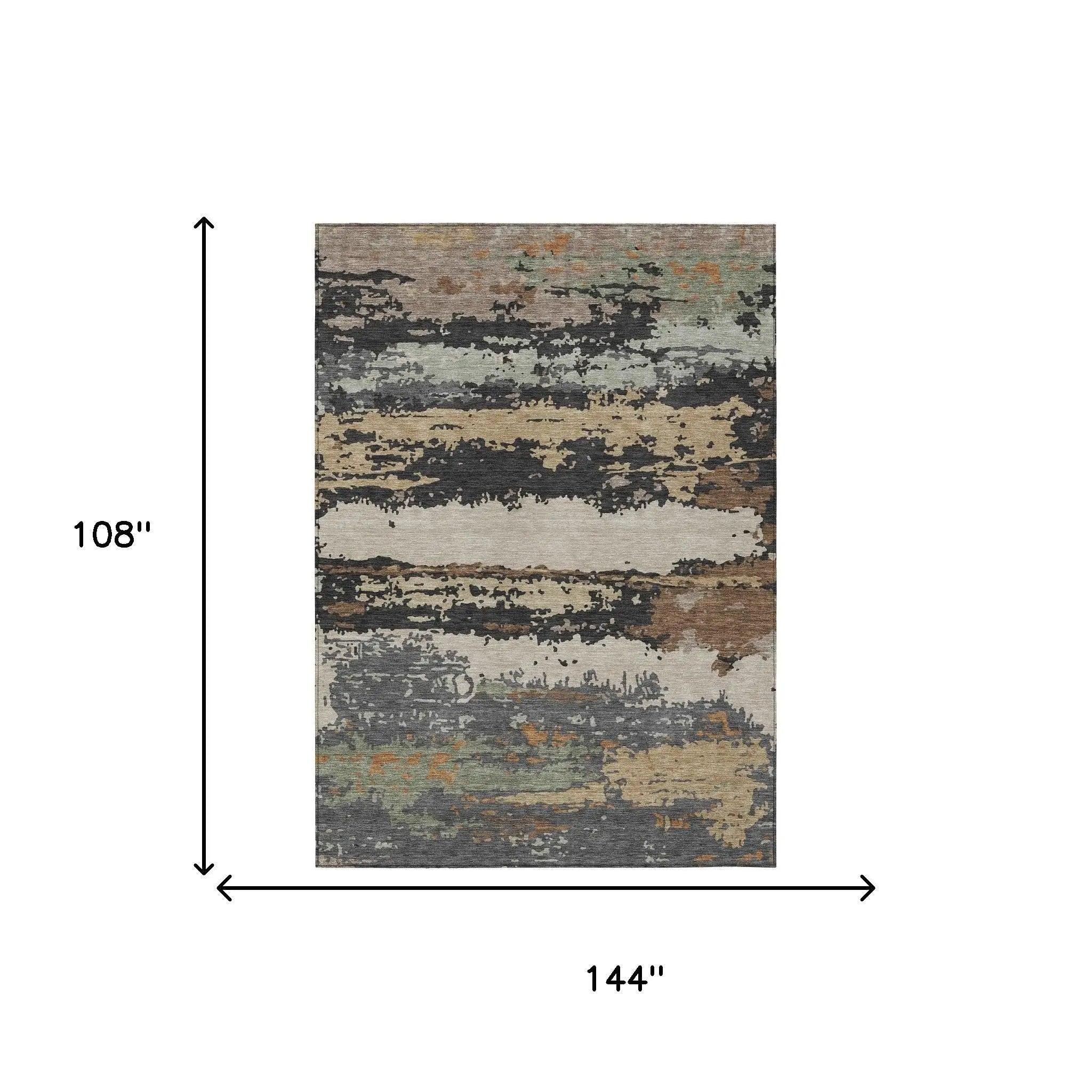 9' X 12' Charcoal And Brown Abstract Washable Indoor Outdoor Area Rug Homeroots Outdoor