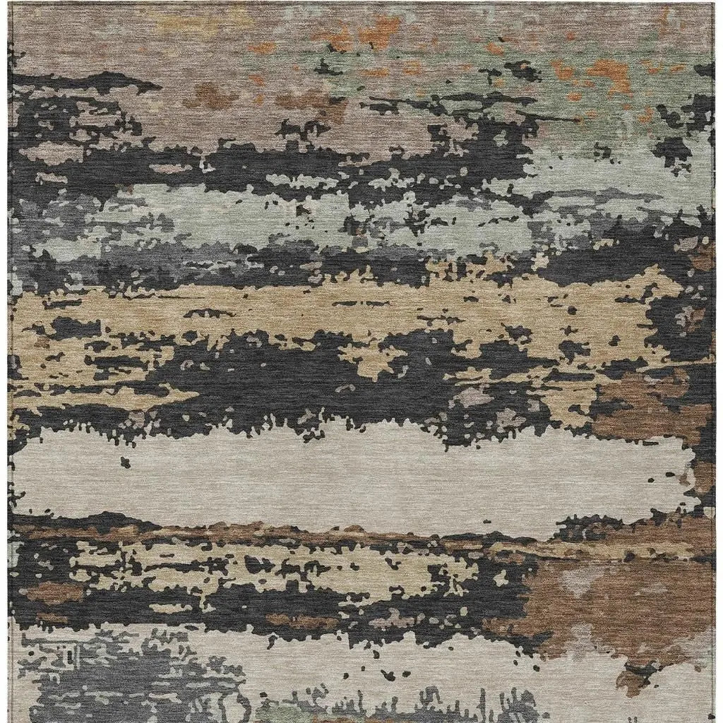9' X 12' Charcoal And Brown Abstract Washable Indoor Outdoor Area Rug Homeroots Outdoor
