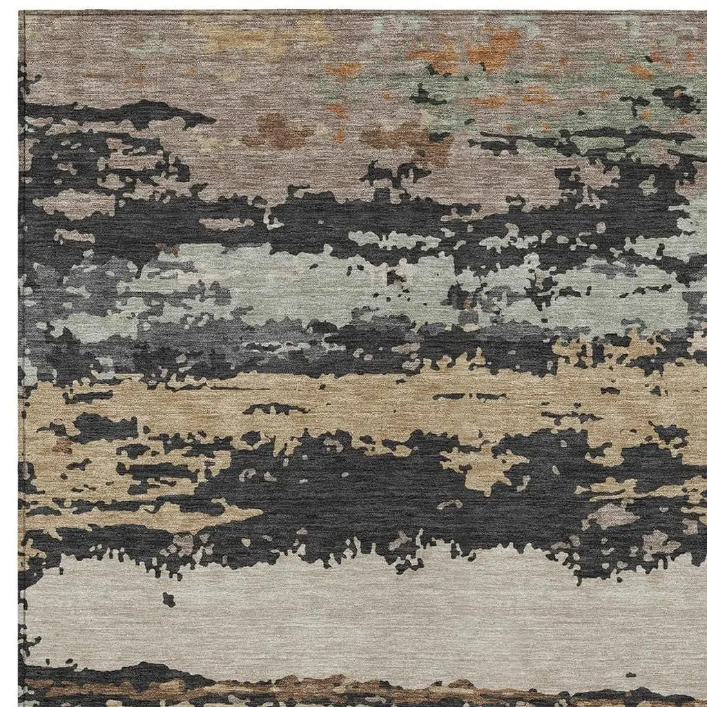 9' X 12' Charcoal And Brown Abstract Washable Indoor Outdoor Area Rug Homeroots Outdoor