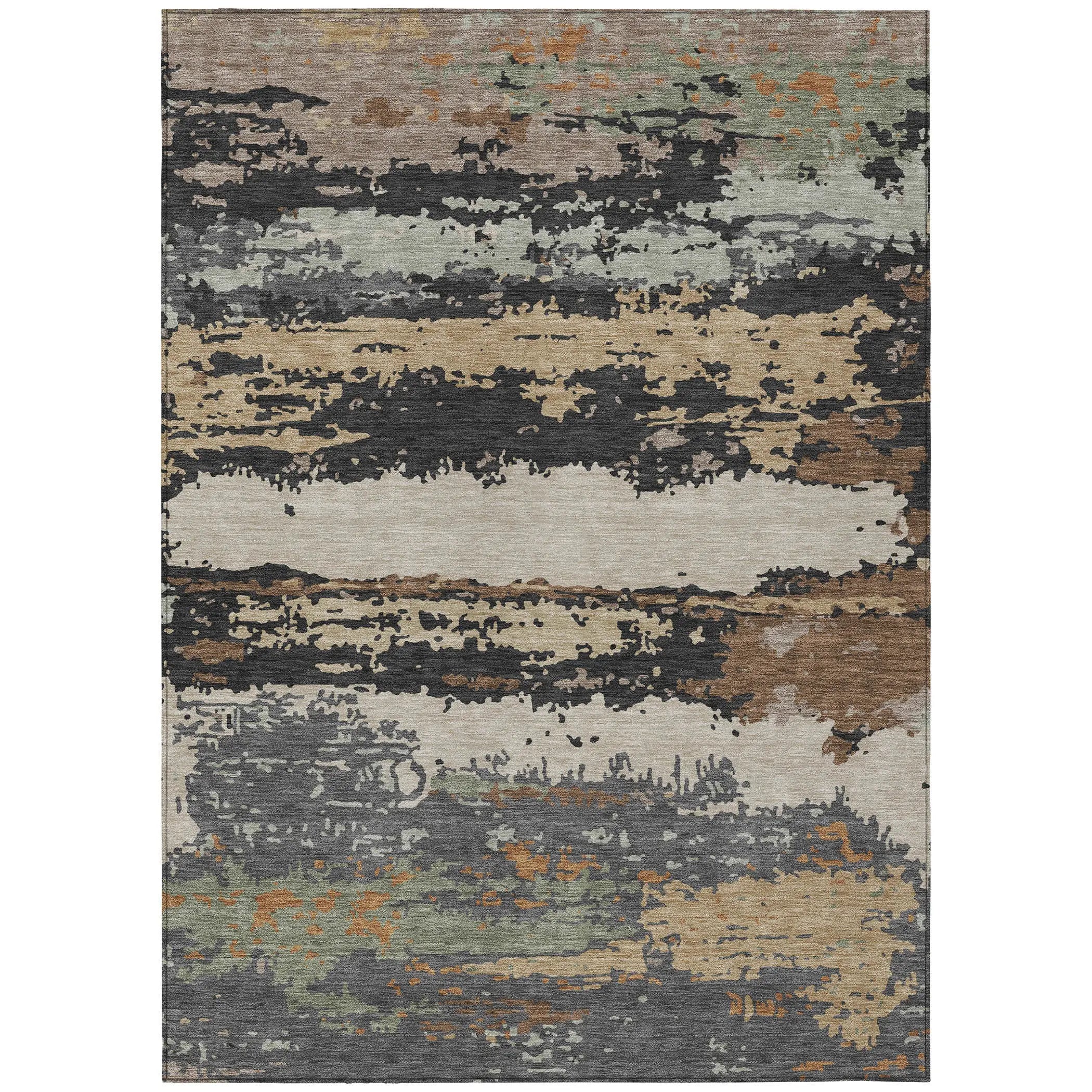 9' X 12' Charcoal And Brown Abstract Washable Indoor Outdoor Area Rug Homeroots Outdoor