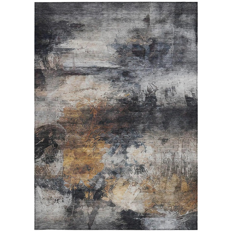 9' X 12' Charcoal And Gray Abstract Washable Indoor Outdoor Area Rug Homeroots Outdoor