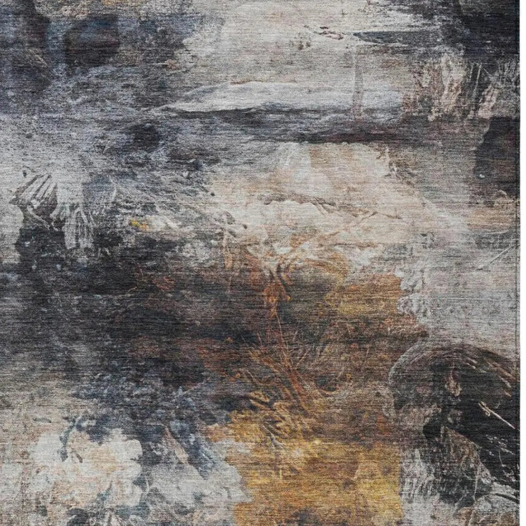9' X 12' Charcoal And Gray Abstract Washable Indoor Outdoor Area Rug Homeroots Outdoor