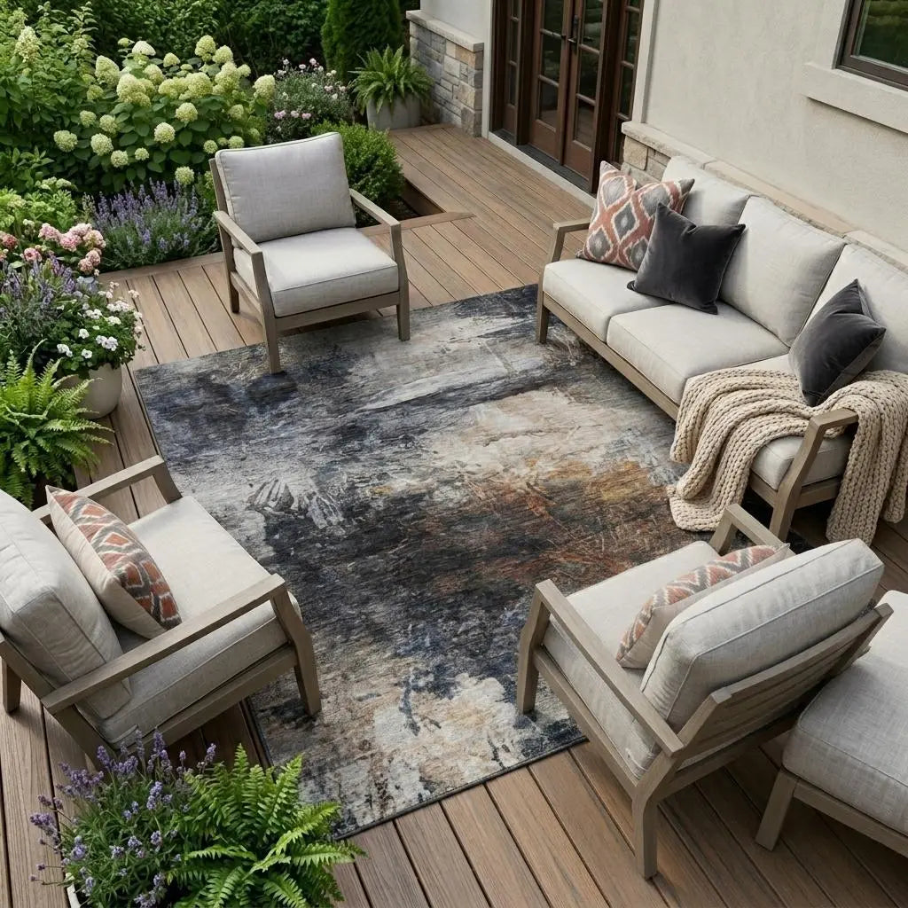 9' X 12' Charcoal And Gray Abstract Washable Indoor Outdoor Area Rug Homeroots Outdoor