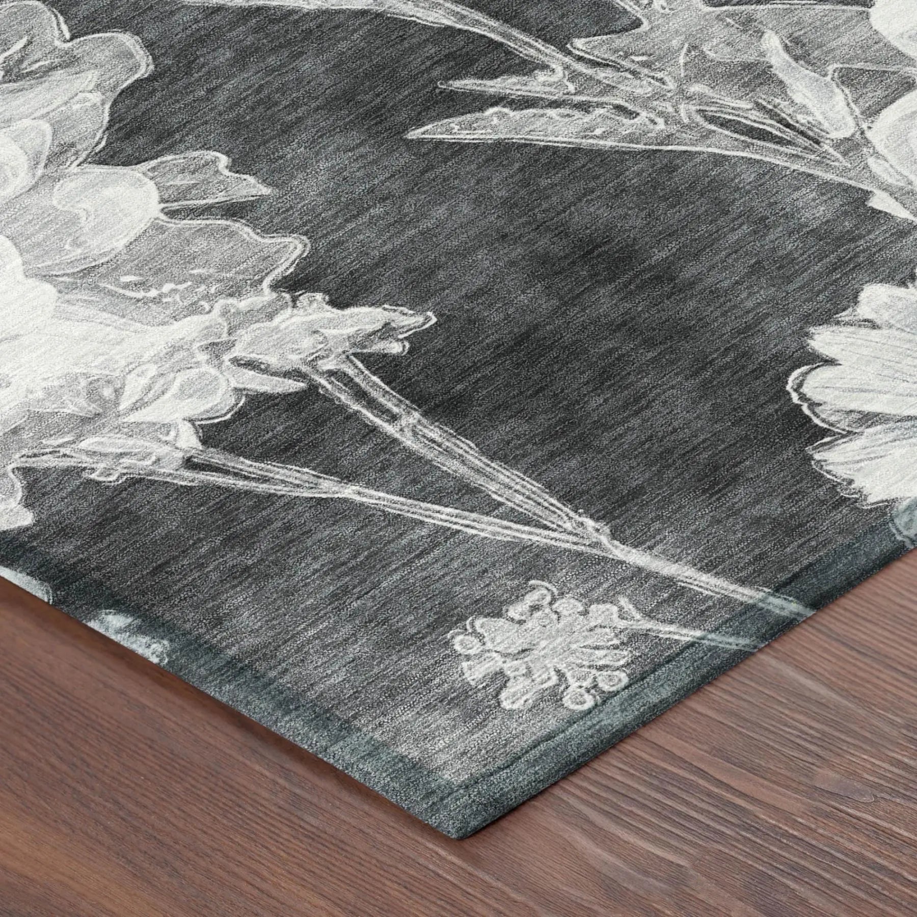 9' X 12' Charcoal And Gray Floral Washable Indoor Outdoor Area Rug Homeroots Outdoor