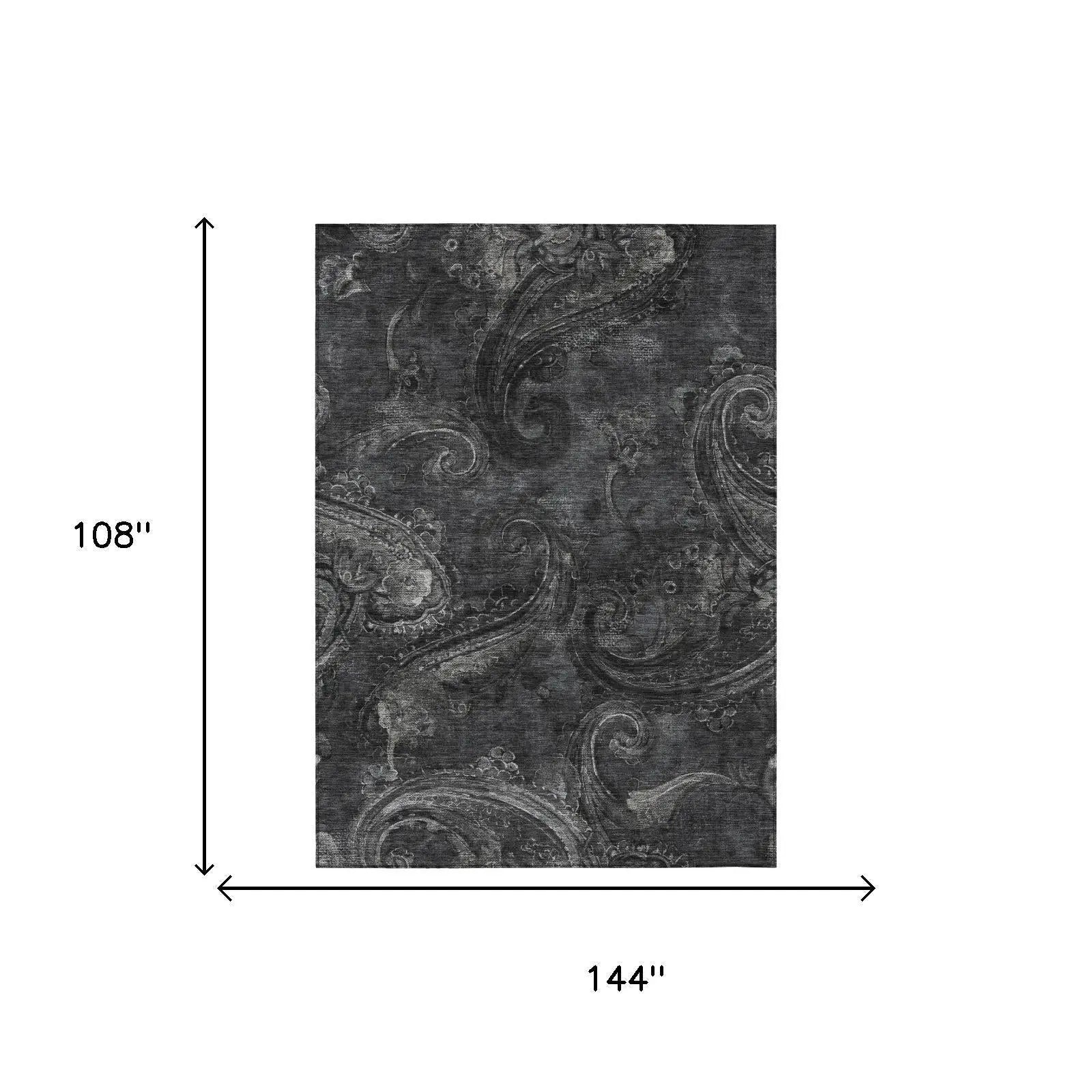 9' X 12' Charcoal And Gray Paisley Washable Indoor Outdoor Area Rug Homeroots Outdoor