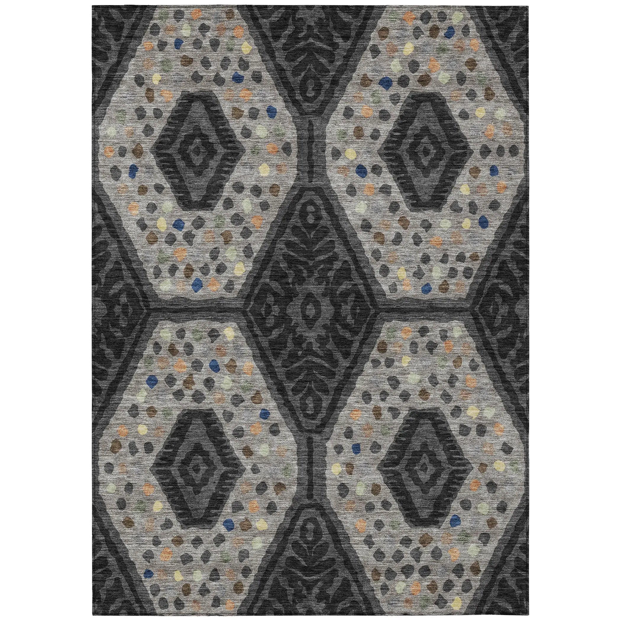 9' X 12' Charcoal And Gray Tribal Washable Indoor Outdoor Area Rug Homeroots Outdoor