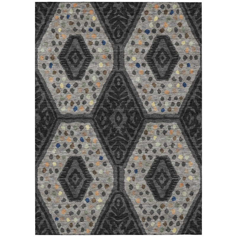 9' X 12' Charcoal And Gray Tribal Washable Indoor Outdoor Area Rug Homeroots Outdoor