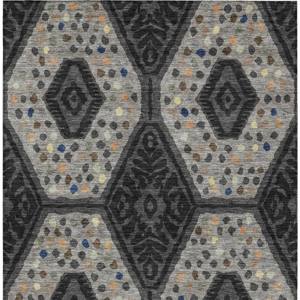 9' X 12' Charcoal And Gray Tribal Washable Indoor Outdoor Area Rug Homeroots Outdoor