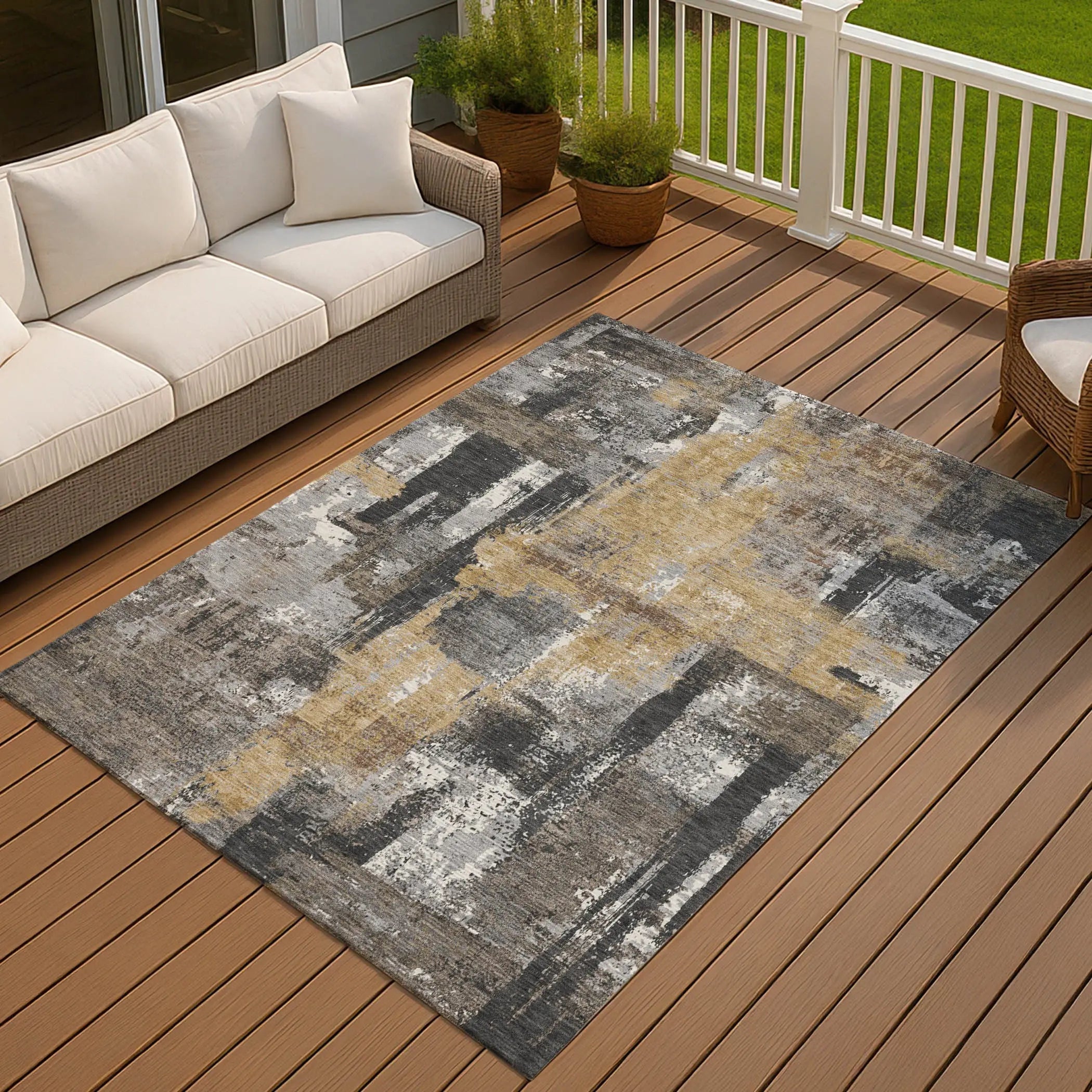 9' X 12' Charcoal And Ivory Abstract Washable Indoor Outdoor Area Rug Homeroots Outdoor