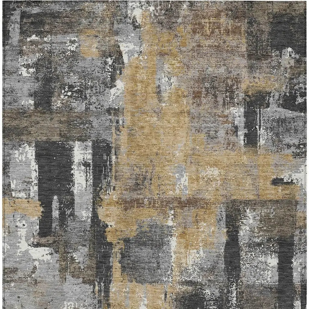 9' X 12' Charcoal And Ivory Abstract Washable Indoor Outdoor Area Rug Homeroots Outdoor