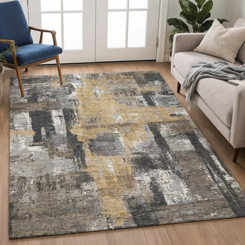 9' X 12' Charcoal And Ivory Abstract Washable Indoor Outdoor Area Rug Homeroots Outdoor
