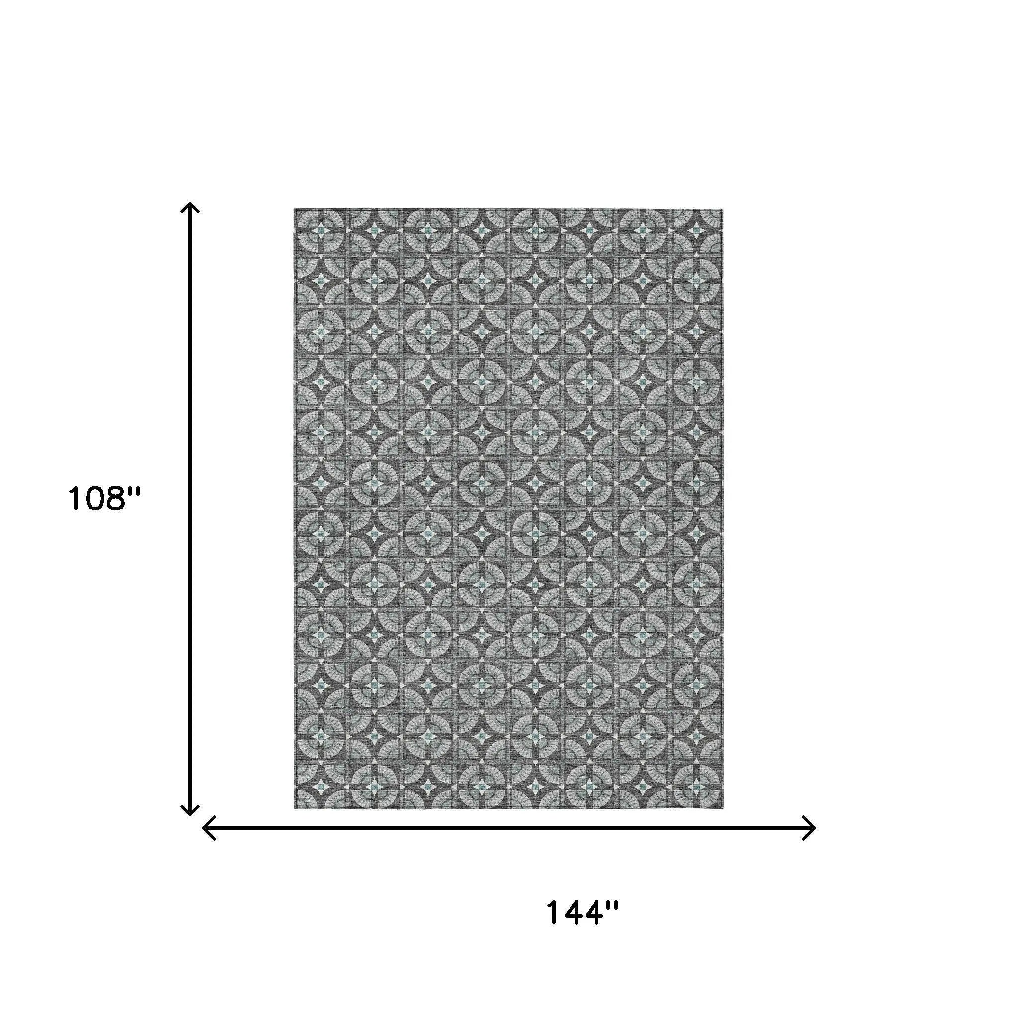 9' X 12' Charcoal And Silver Geometric Washable Indoor Outdoor Area Rug Homeroots Outdoor
