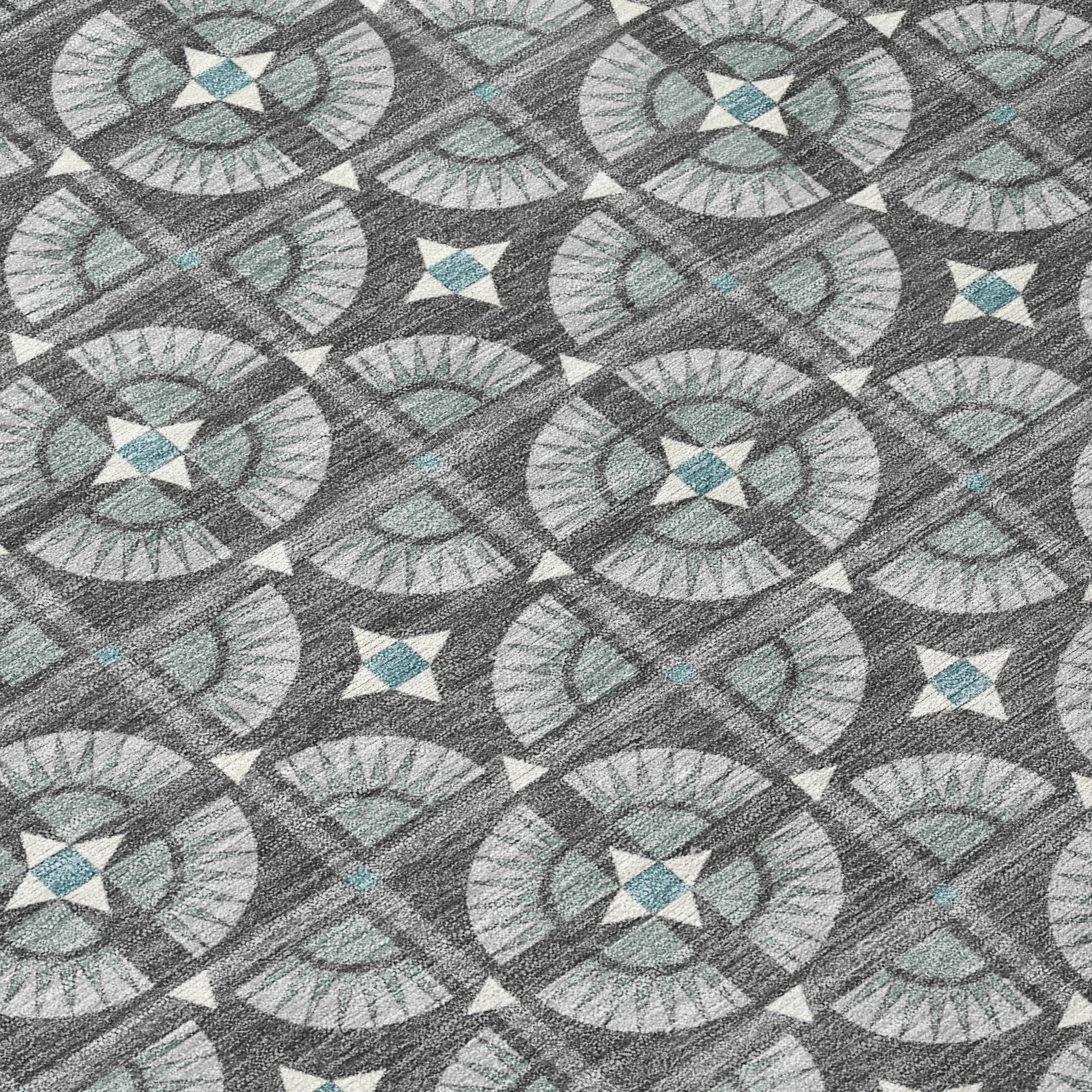 9' X 12' Charcoal And Silver Geometric Washable Indoor Outdoor Area Rug Homeroots Outdoor