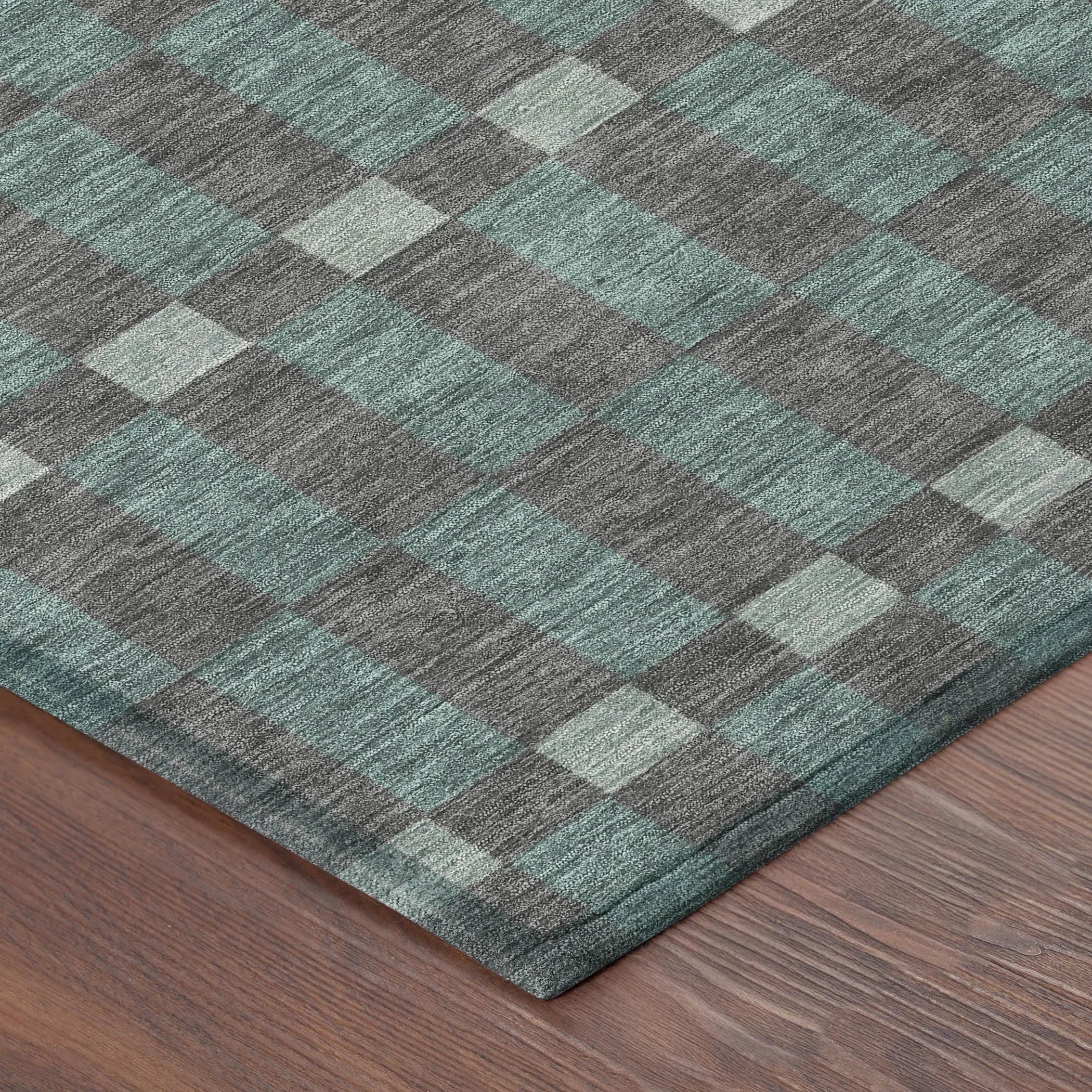 9' X 12' Charcoal And Teal Blue Geometric Washable Indoor Outdoor Area Rug Homeroots Outdoor