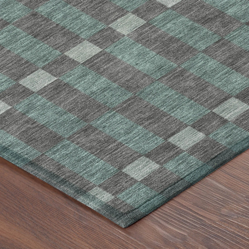 9' X 12' Charcoal And Teal Blue Geometric Washable Indoor Outdoor Area Rug Homeroots Outdoor