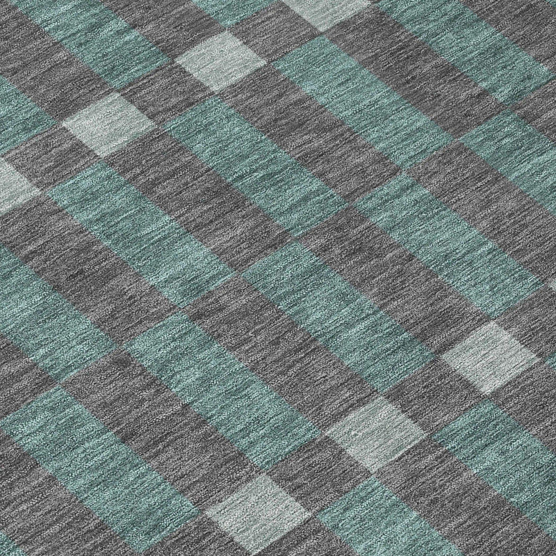 9' X 12' Charcoal And Teal Blue Geometric Washable Indoor Outdoor Area Rug Homeroots Outdoor
