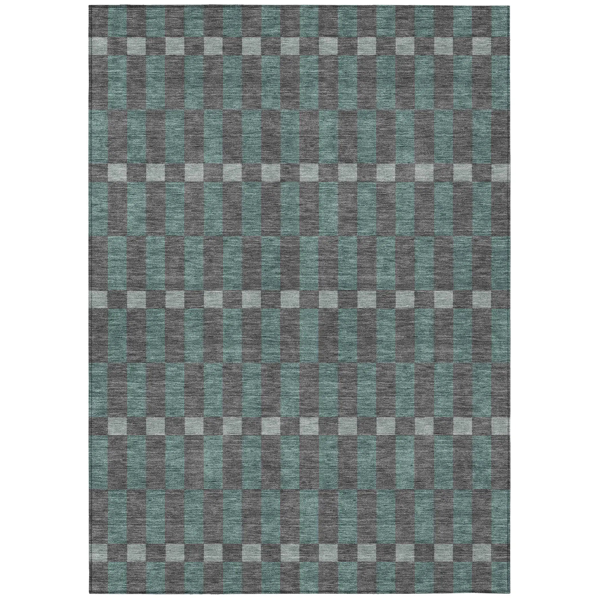 9' X 12' Charcoal And Teal Blue Geometric Washable Indoor Outdoor Area Rug Homeroots Outdoor