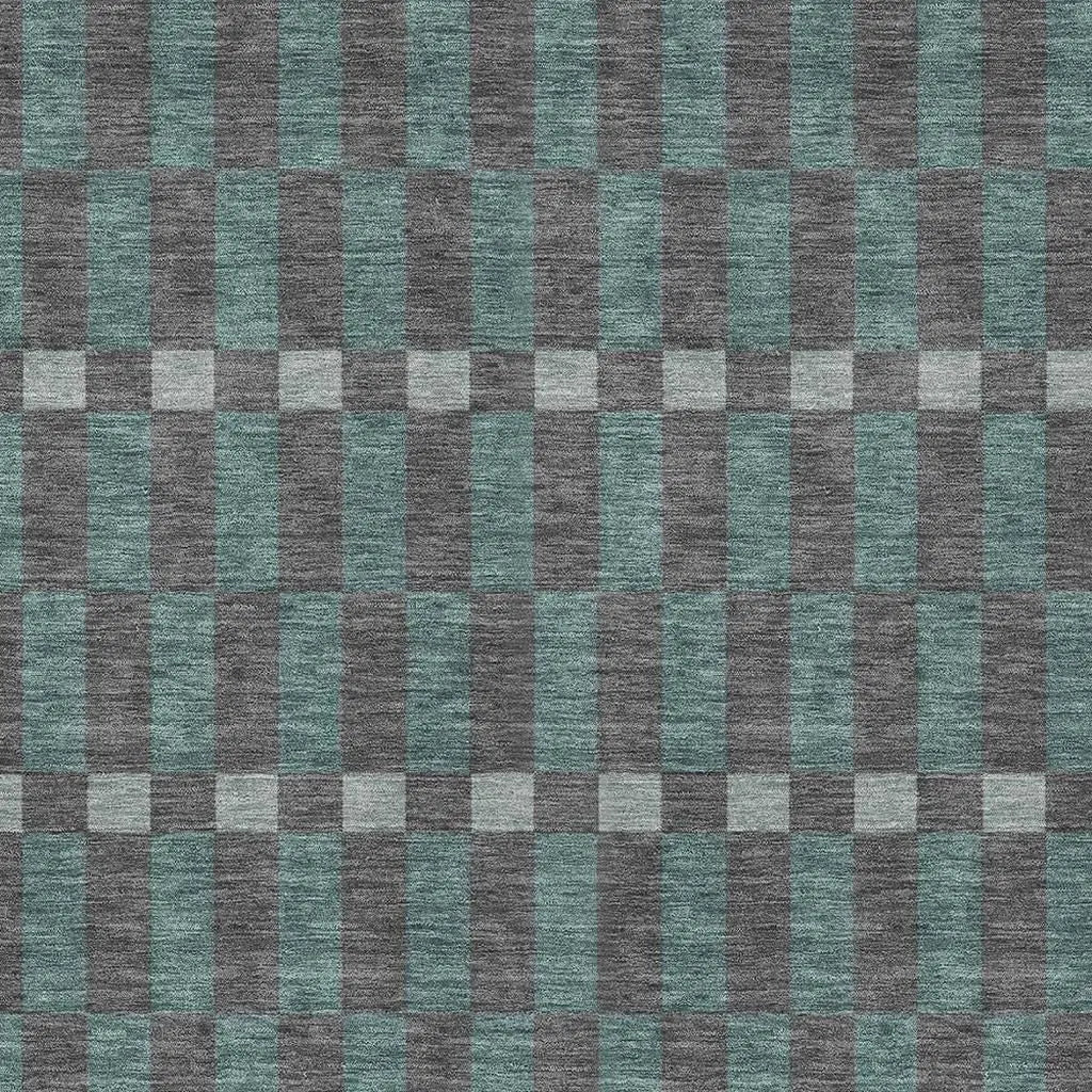 9' X 12' Charcoal And Teal Blue Geometric Washable Indoor Outdoor Area Rug Homeroots Outdoor