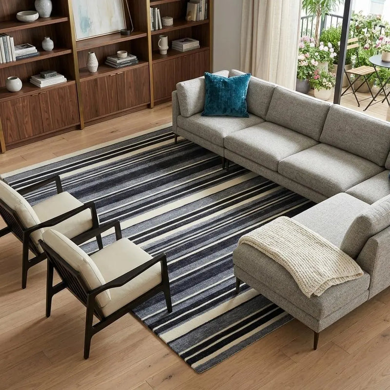 9' X 12' Charcoal Gray And Ivory Striped Hand Tufted Area Rug Homeroots Home Decor