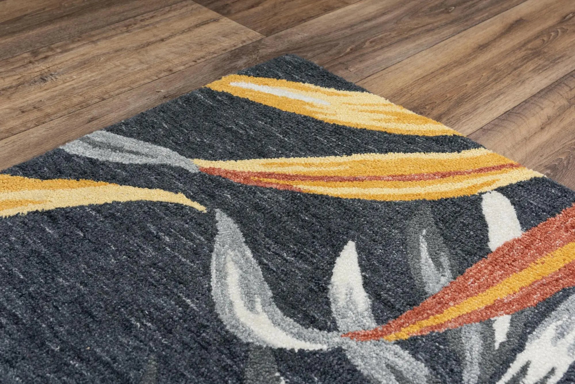 9' X 12' Charcoal Orange Red And Gray Floral Hand Tufted Area Rug Homeroots Home Decor