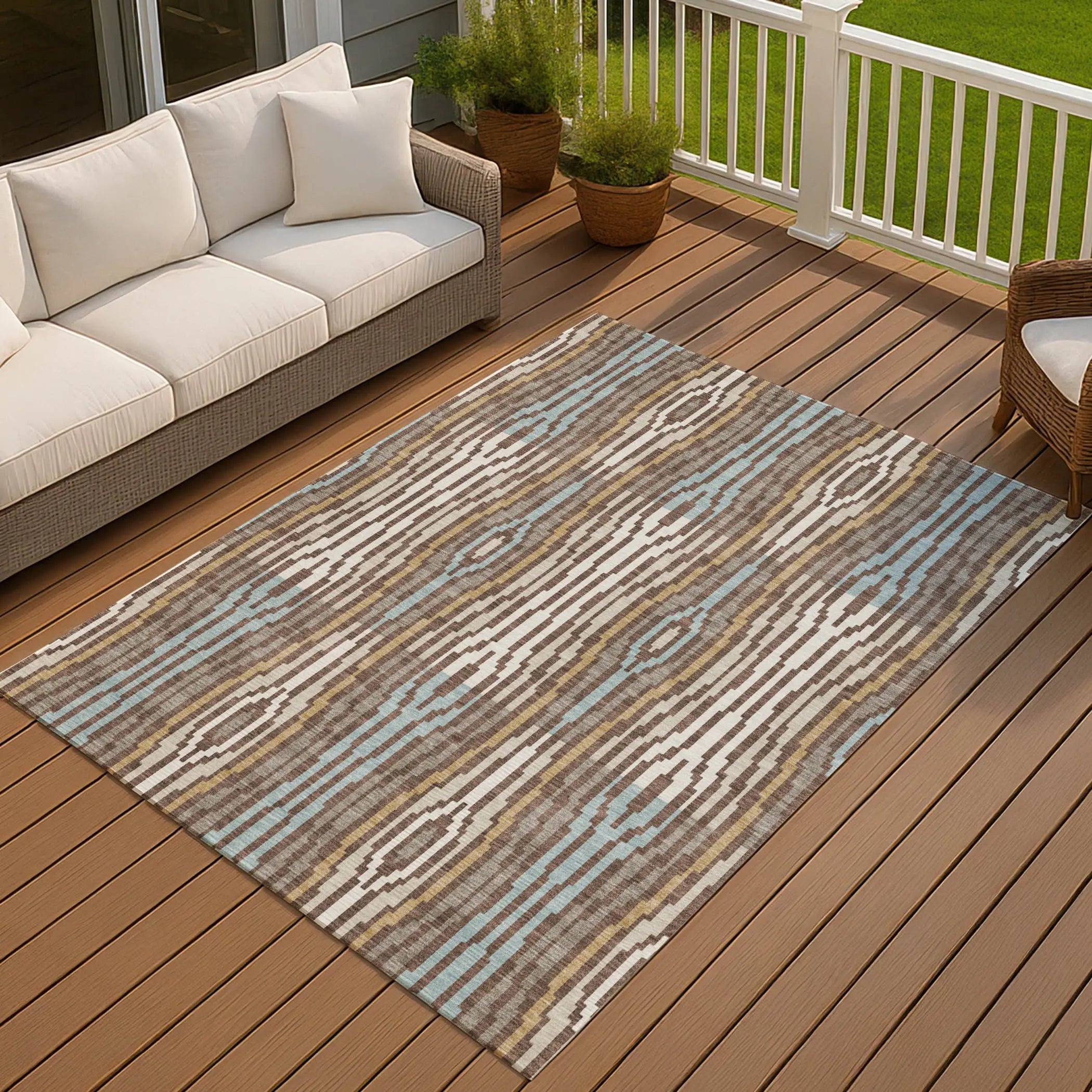 9' X 12' Chocolate And Aqua Abstract Washable Indoor Outdoor Area Rug Homeroots Outdoor