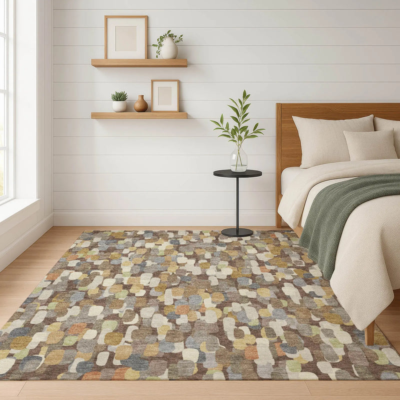 9' X 12' Chocolate And Beige Abstract Washable Indoor Outdoor Area Rug Homeroots Outdoor