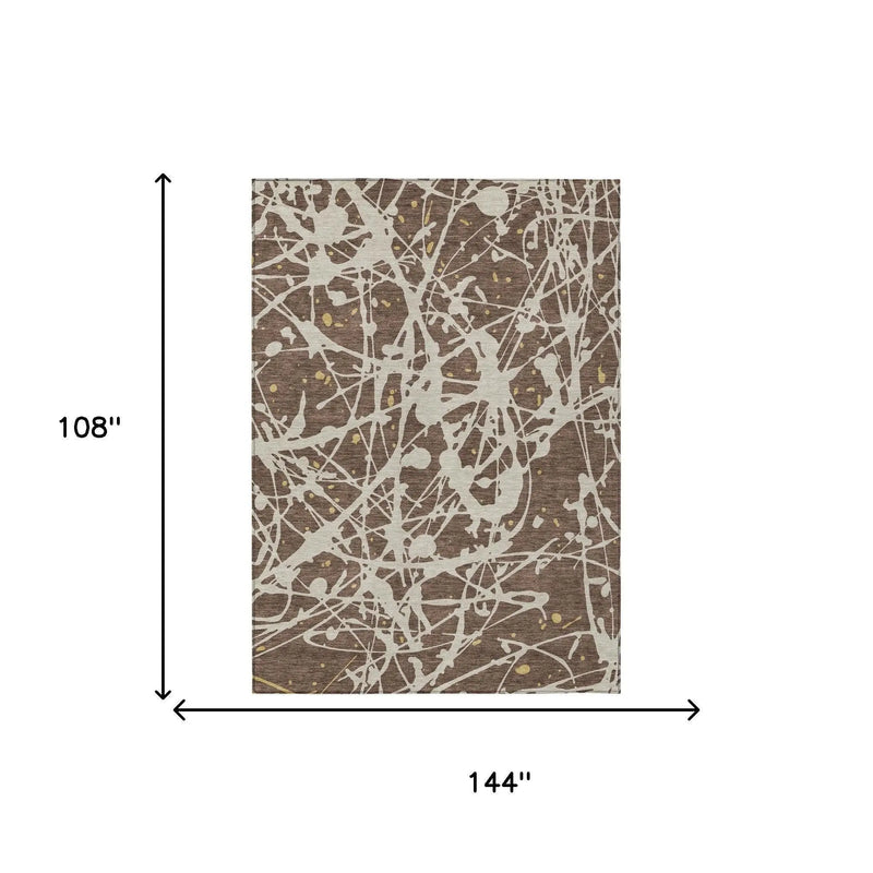 9' X 12' Chocolate And Beige Abstract Washable Indoor Outdoor Area Rug Homeroots Outdoor
