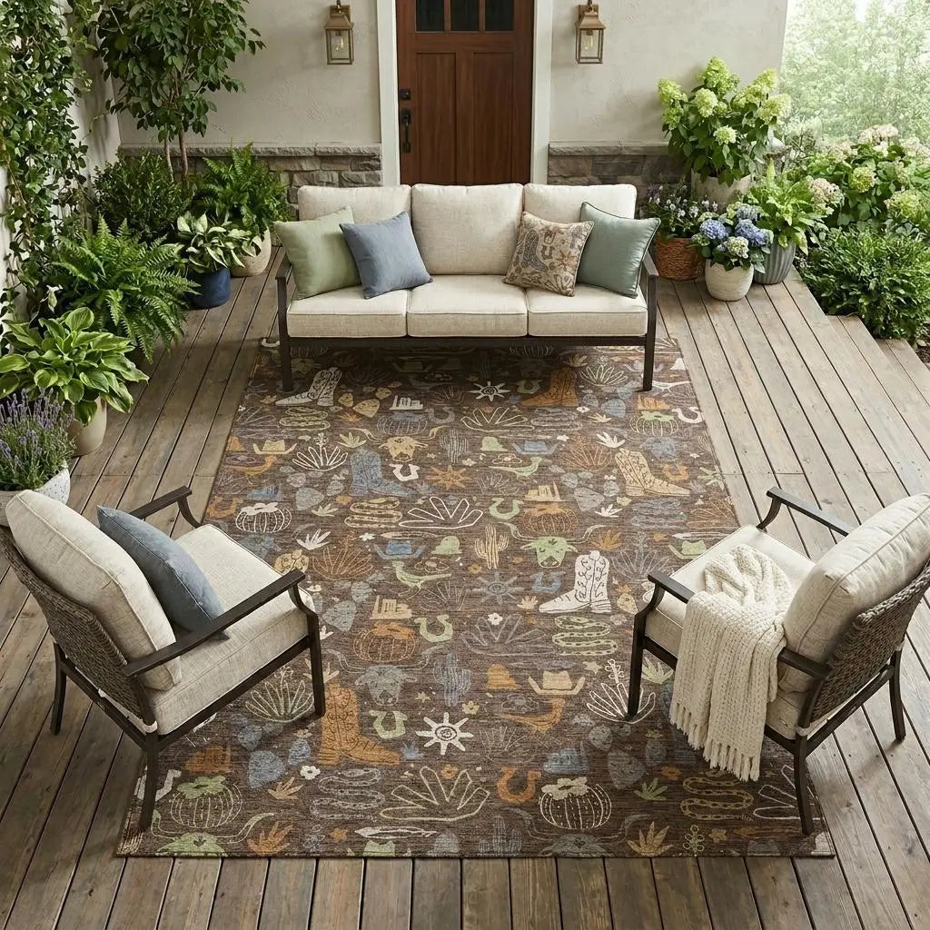 9' X 12' Chocolate And Beige Cactus Washable Indoor Outdoor Area Rug Homeroots Outdoor