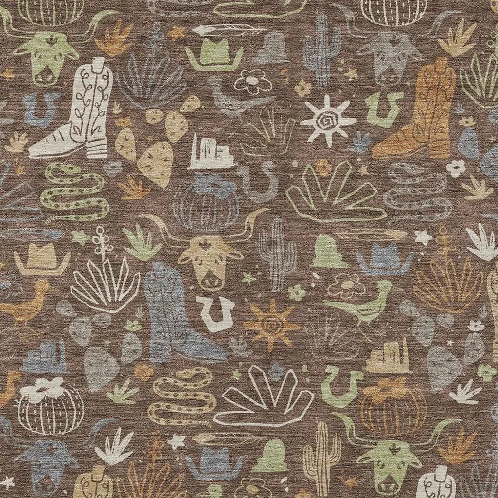 9' X 12' Chocolate And Beige Cactus Washable Indoor Outdoor Area Rug Homeroots Outdoor