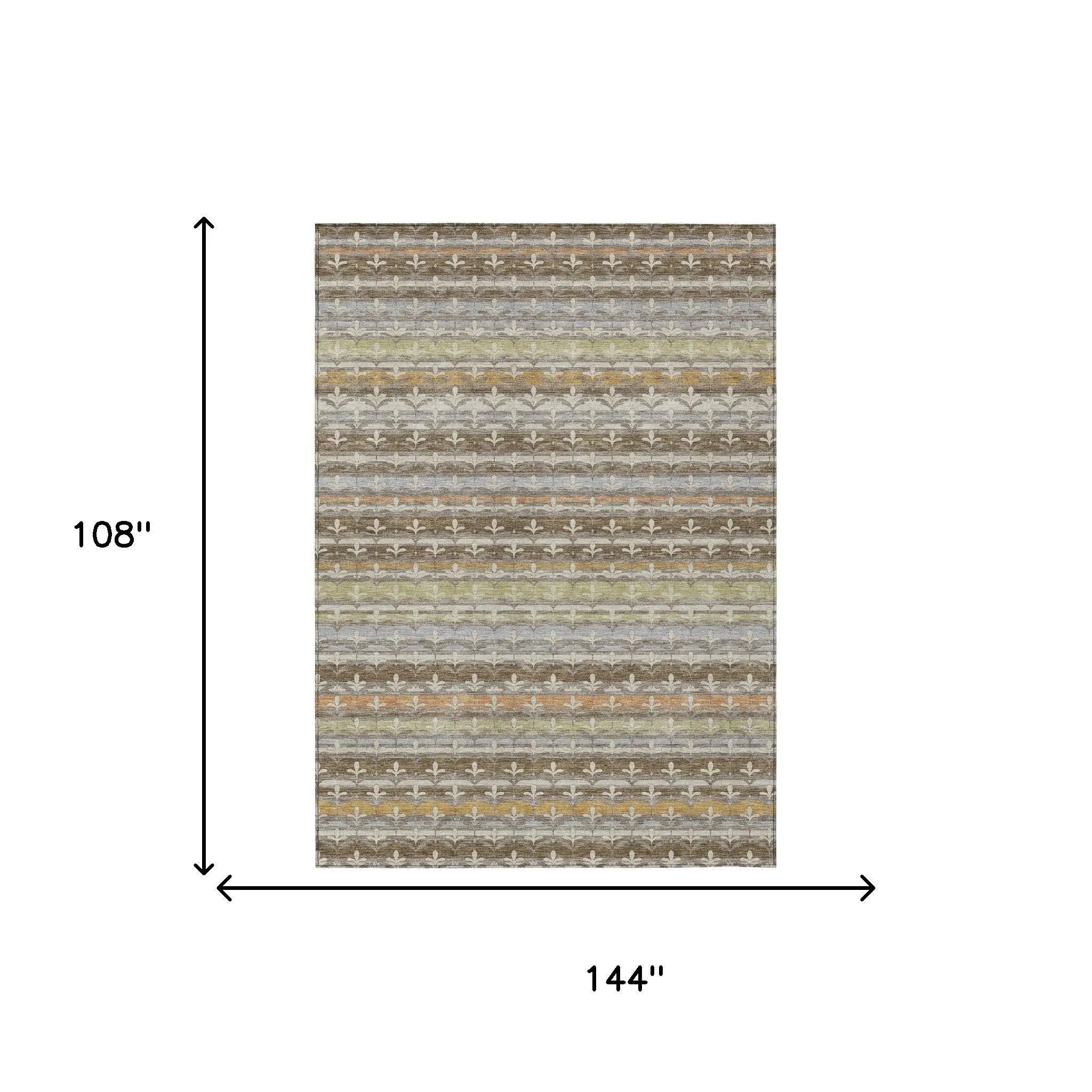 9' X 12' Chocolate And Beige Damask Washable Indoor Outdoor Area Rug Homeroots Outdoor
