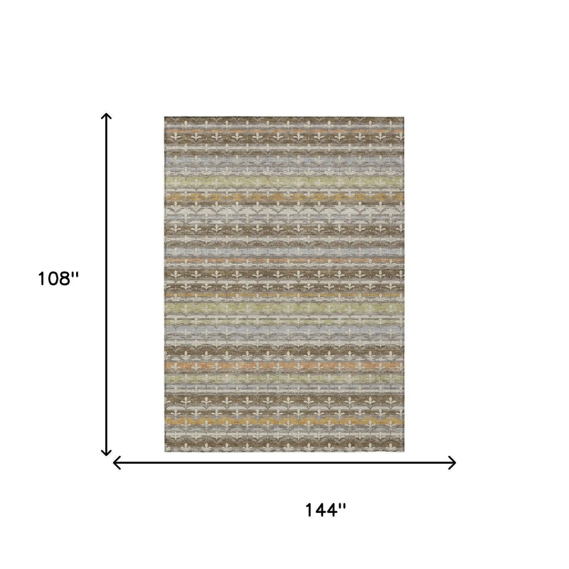 9' X 12' Chocolate And Beige Damask Washable Indoor Outdoor Area Rug Homeroots Outdoor