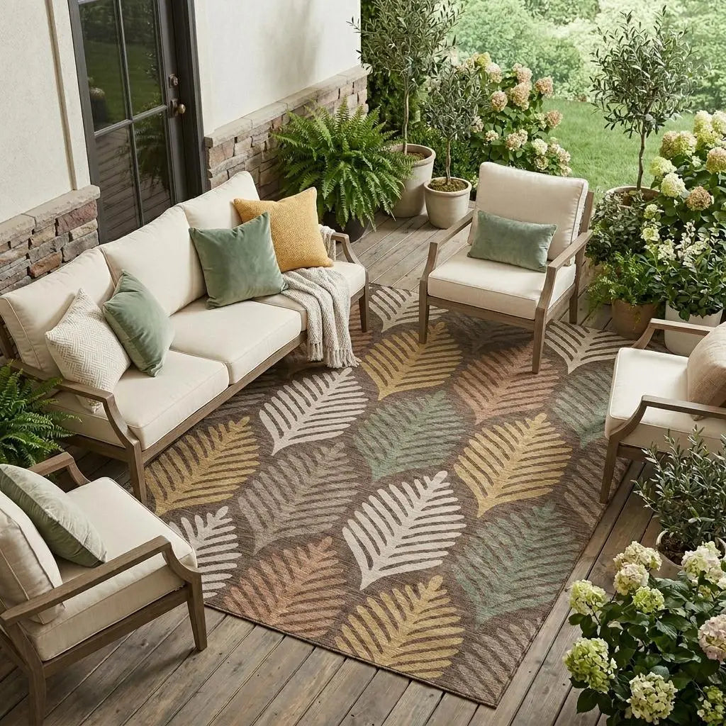 9' X 12' Chocolate And Beige Floral Washable Indoor Outdoor Area Rug Homeroots Outdoor