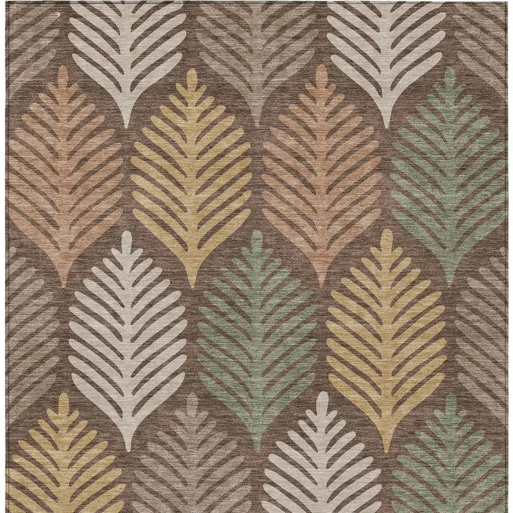 9' X 12' Chocolate And Beige Floral Washable Indoor Outdoor Area Rug Homeroots Outdoor