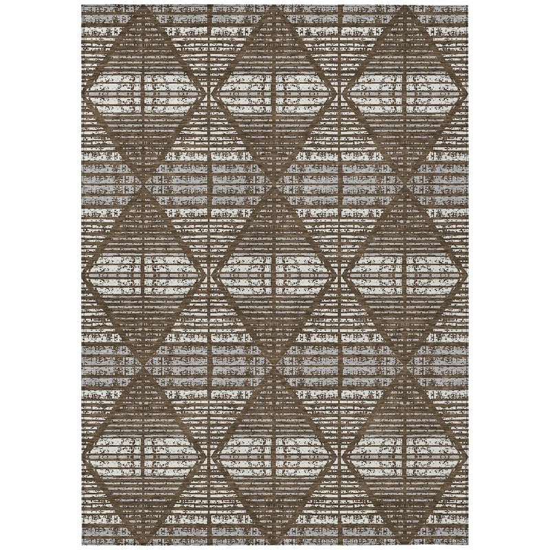 9' X 12' Chocolate And Beige Geometric Washable Indoor Outdoor Area Rug Homeroots Outdoor
