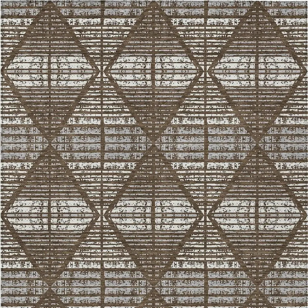 9' X 12' Chocolate And Beige Geometric Washable Indoor Outdoor Area Rug Homeroots Outdoor