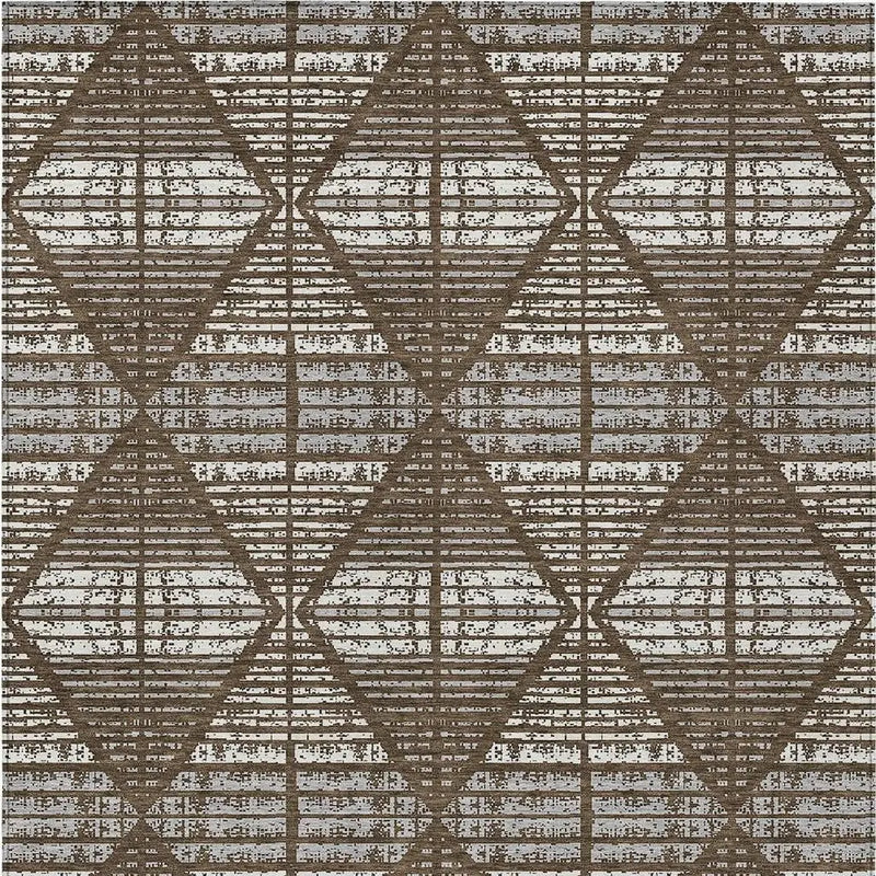 9' X 12' Chocolate And Beige Geometric Washable Indoor Outdoor Area Rug Homeroots Outdoor