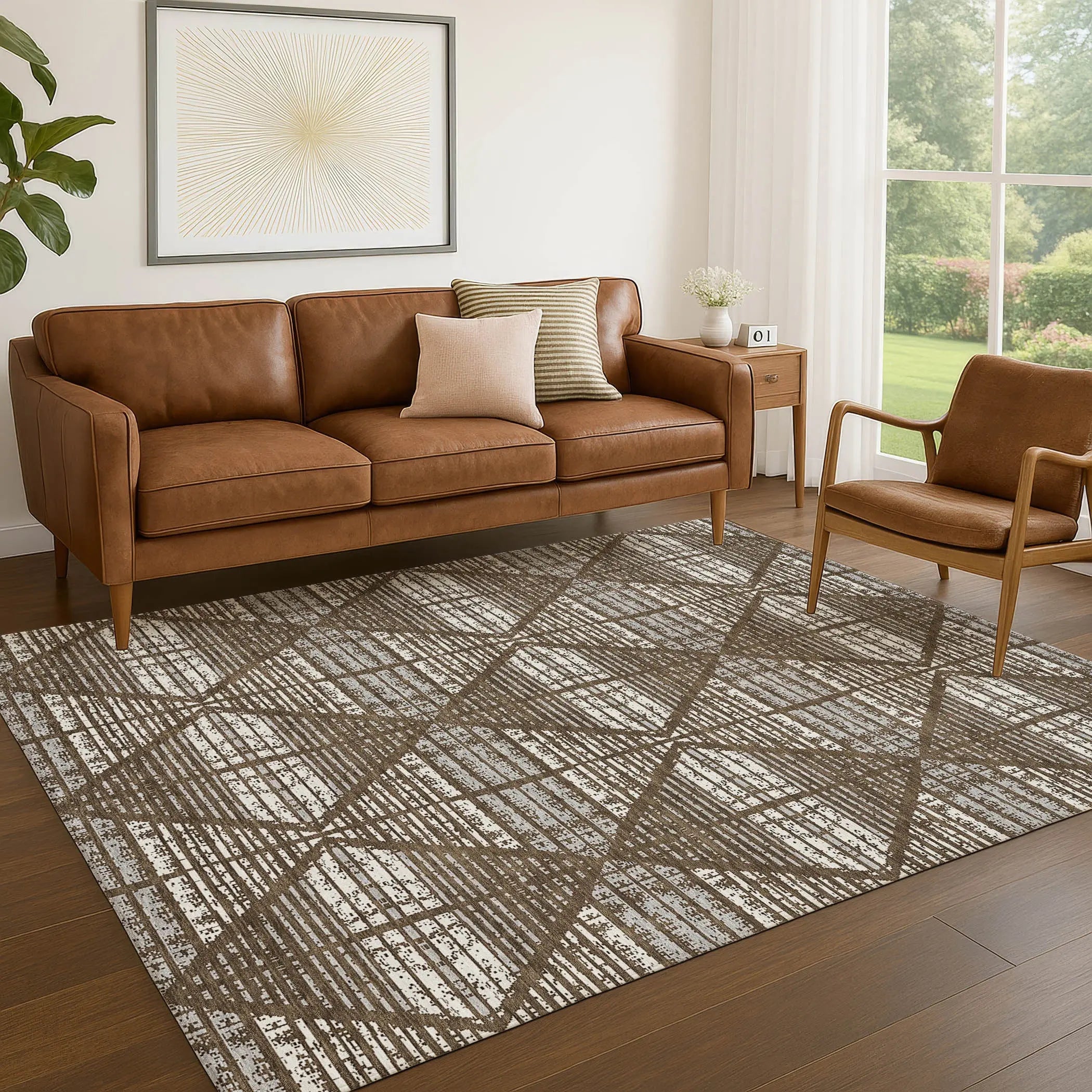 9' X 12' Chocolate And Beige Geometric Washable Indoor Outdoor Area Rug Homeroots Outdoor