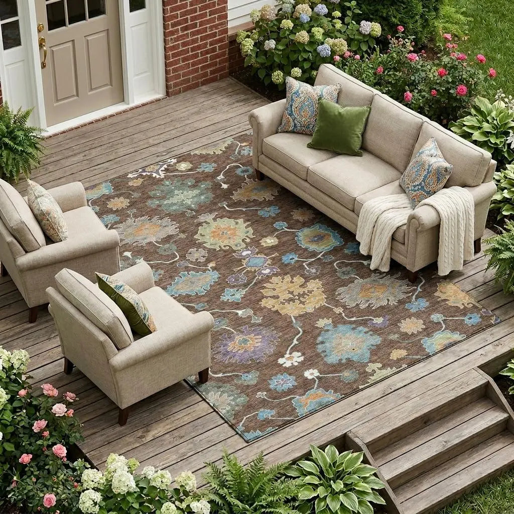 9' X 12' Chocolate And Beige Oriental Washable Indoor Outdoor Area Rug Homeroots Outdoor