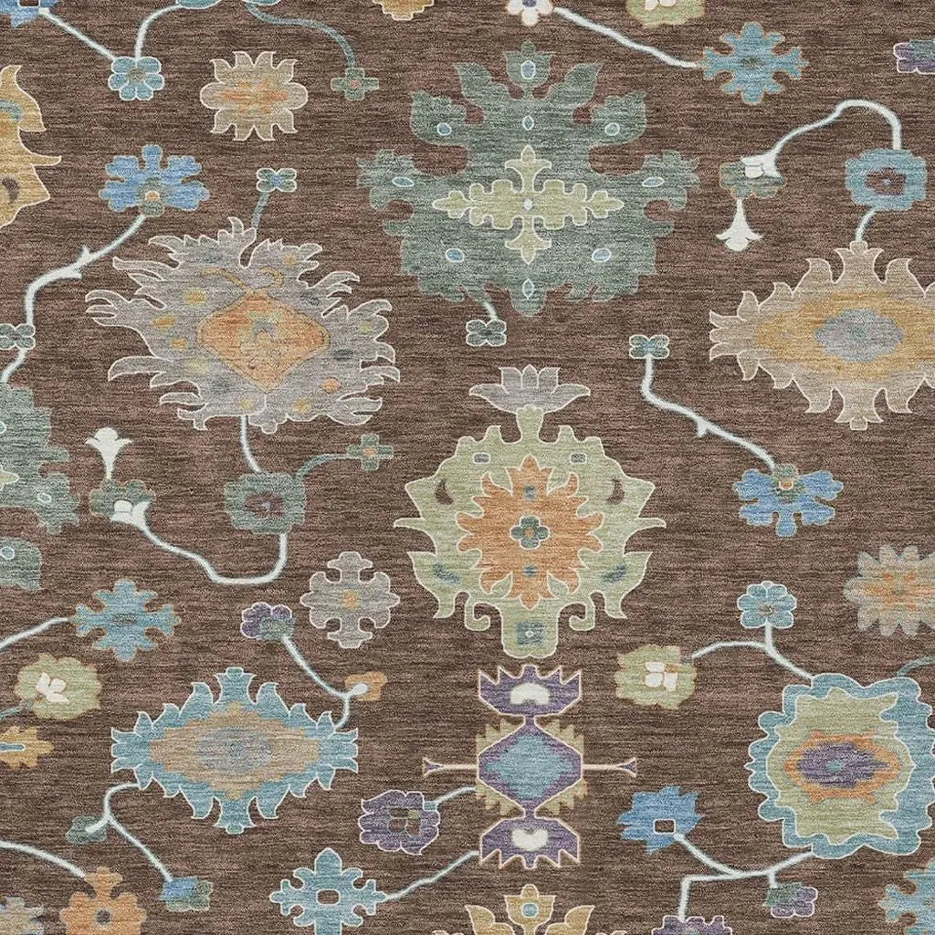 9' X 12' Chocolate And Beige Oriental Washable Indoor Outdoor Area Rug Homeroots Outdoor