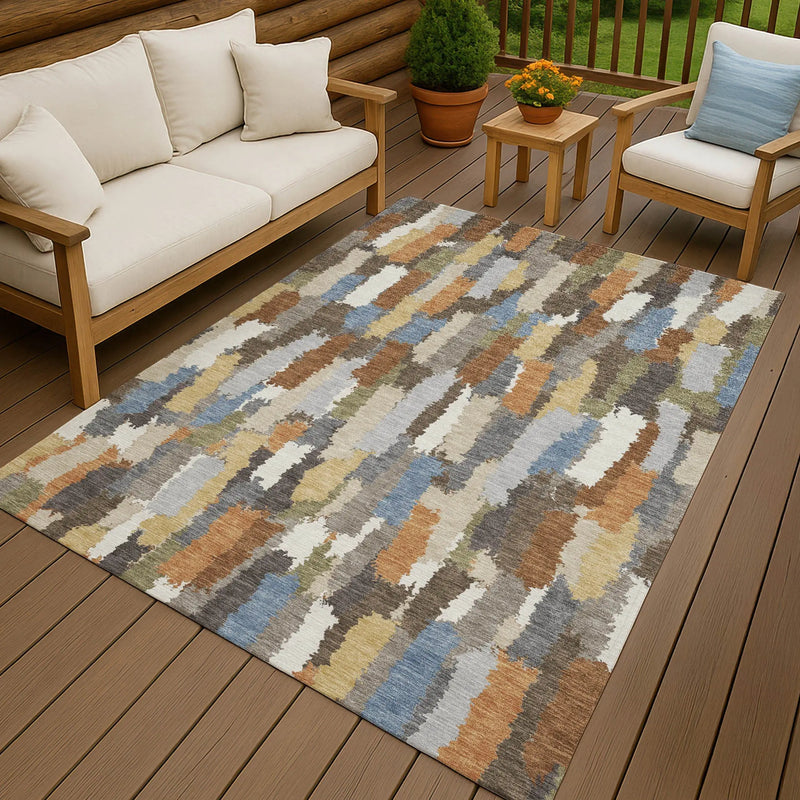 9' X 12' Chocolate And Beige Striped Washable Indoor Outdoor Area Rug Homeroots Outdoor