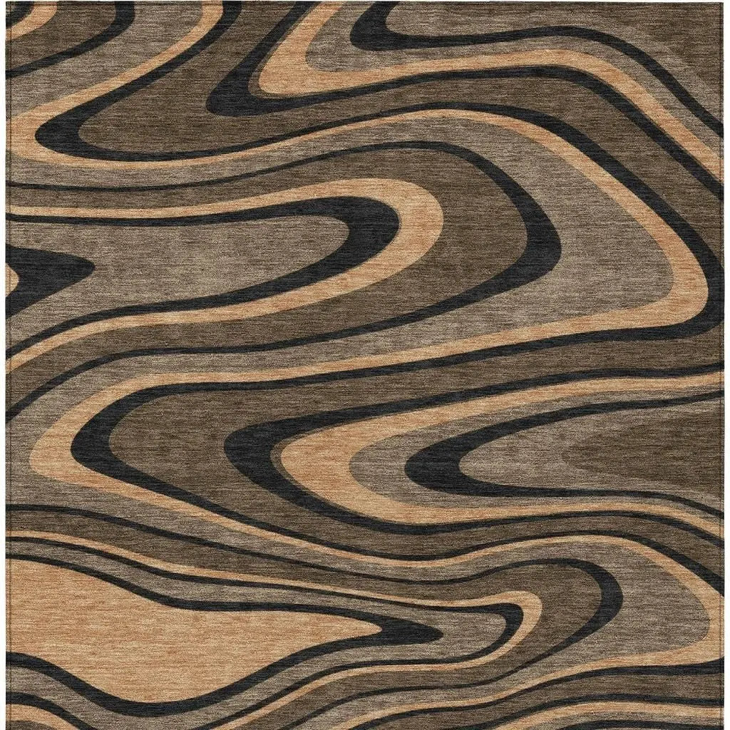 9' X 12' Chocolate And Black Abstract Washable Indoor Outdoor Area Rug Homeroots Outdoor