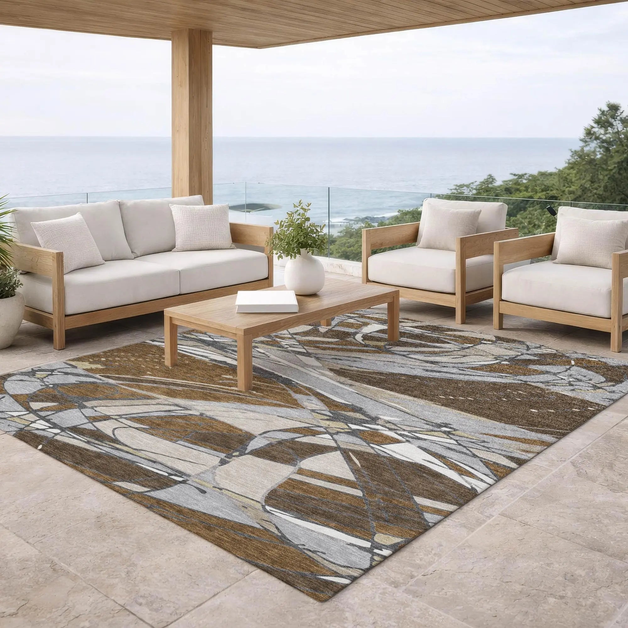 9' X 12' Chocolate And Brown Abstract Washable Indoor Outdoor Area Rug Homeroots Outdoor