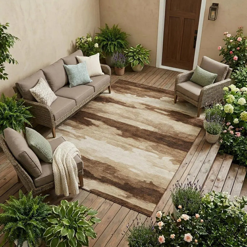 9' X 12' Chocolate And Brown Abstract Washable Indoor Outdoor Area Rug Homeroots Outdoor