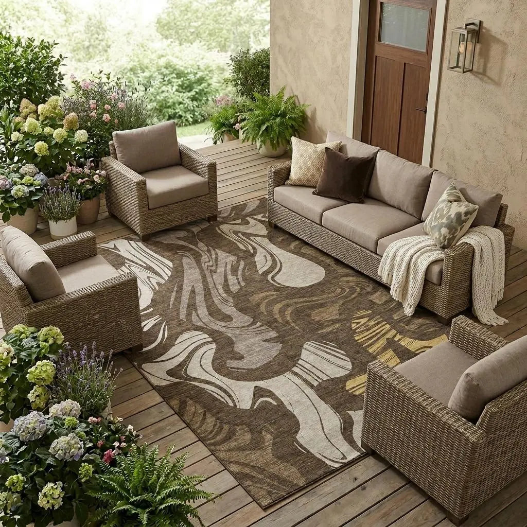 9' X 12' Chocolate And Brown Abstract Washable Indoor Outdoor Area Rug Homeroots Outdoor
