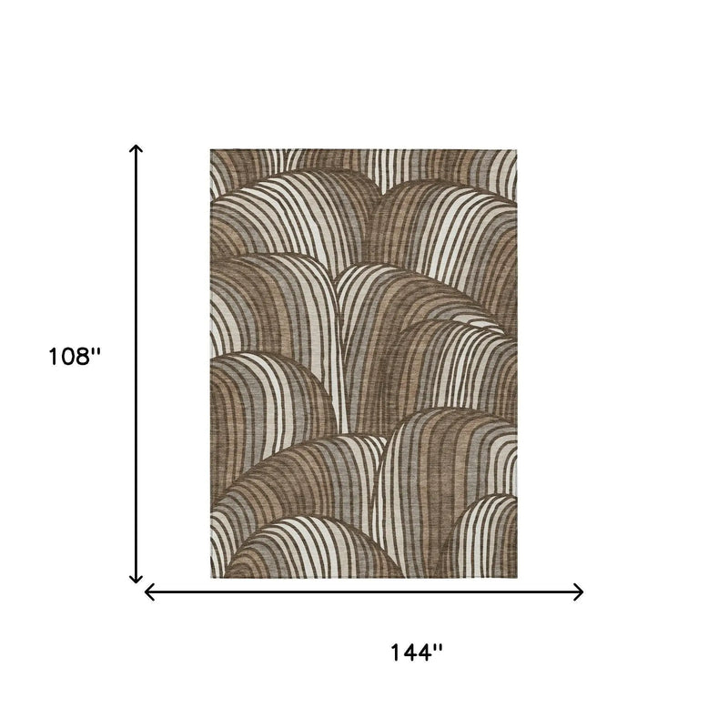 9' X 12' Chocolate And Brown Abstract Washable Indoor Outdoor Area Rug Homeroots Outdoor