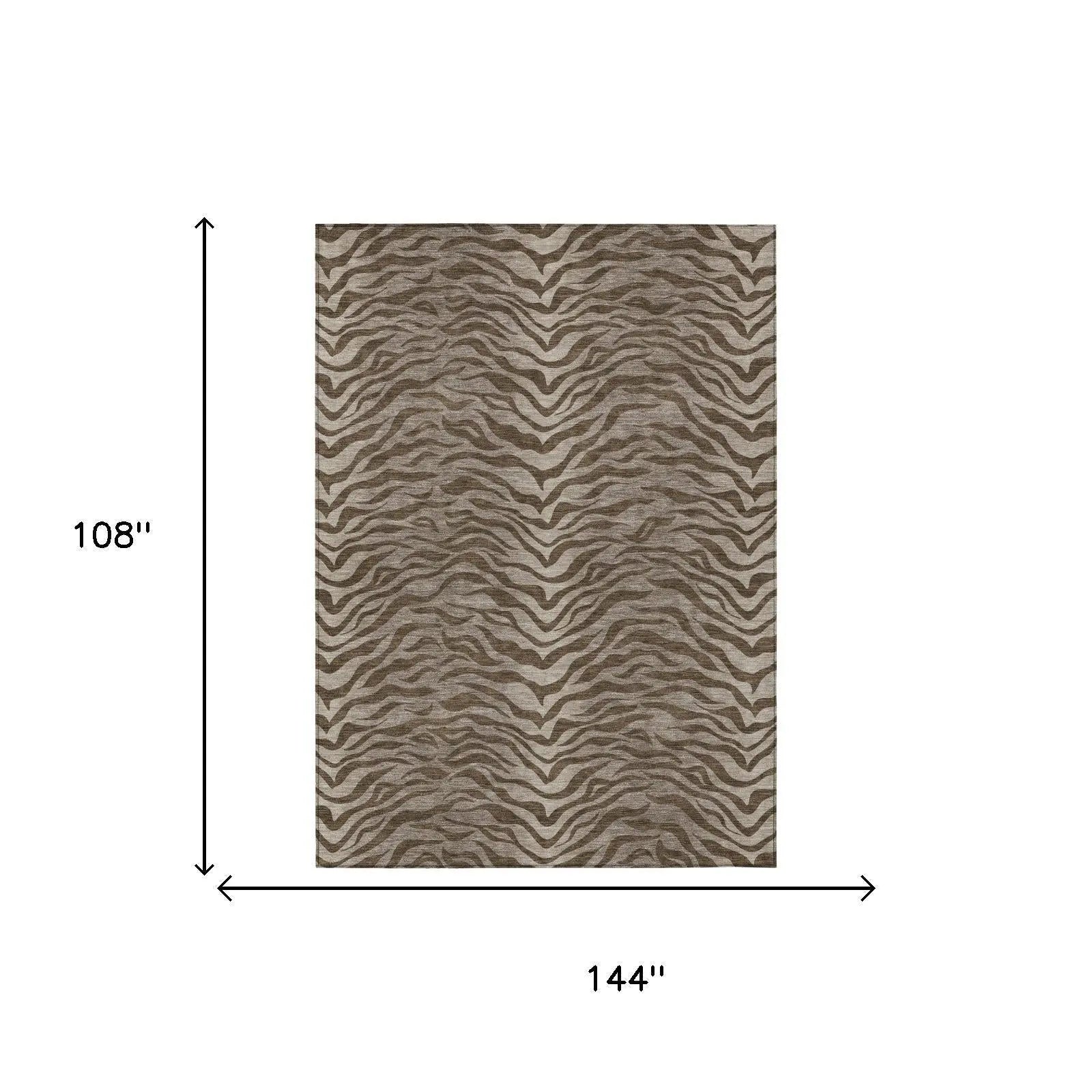 9' X 12' Chocolate And Brown Animal Print Washable Indoor Outdoor Area Rug Homeroots Outdoor