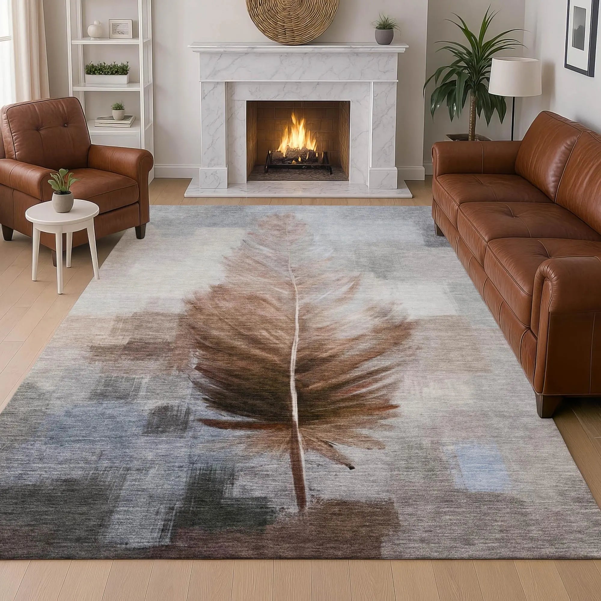 9' X 12' Chocolate And Brown Botanical Leaves Washable Indoor Outdoor Area Rug Homeroots Outdoor